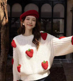 Loose Strawberry Crochet Knit Sweater