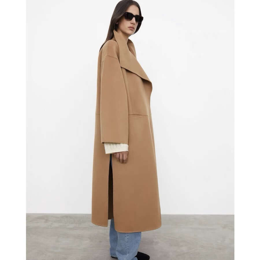 Lapel Coat Double-sided Wool Cashmere Side Split Long Coat For Women