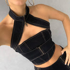Women's Crimp Halter Cutout Crop Top And Pants