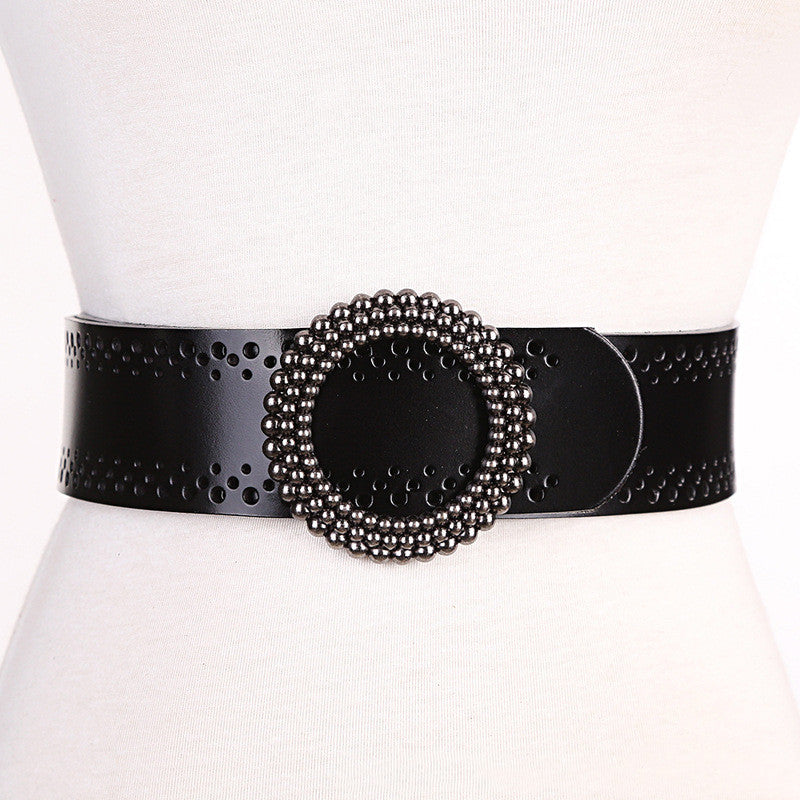 Women's Green Leather No-Hole Belt