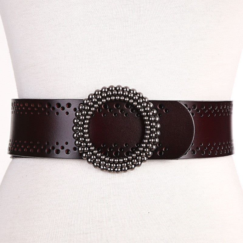 Women's Green Leather No-Hole Belt