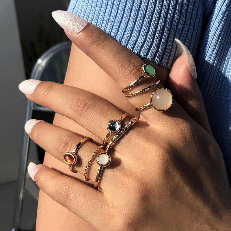 Colorful Stone Metallic Rings for Women
