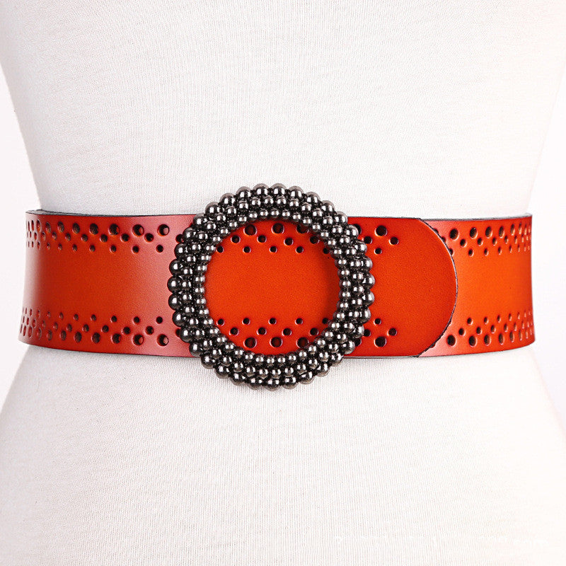 Women's Green Leather No-Hole Belt