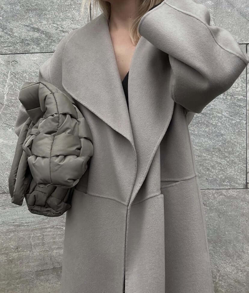 Lapel Coat Double-sided Wool Cashmere Side Split Long Coat For Women
