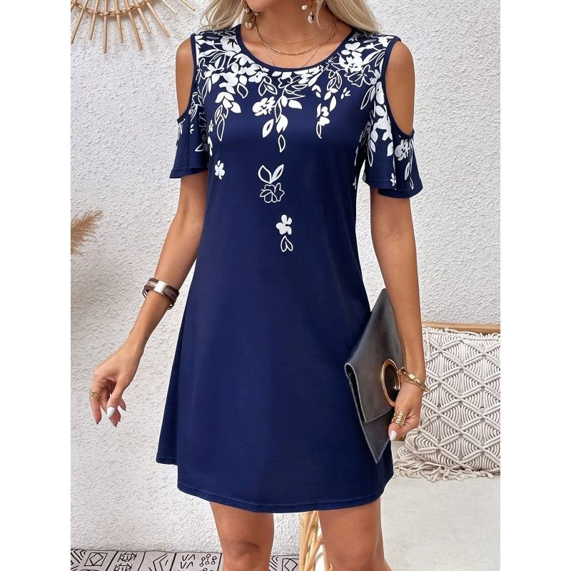 Boho Floral Cold Shoulder Mini Dress