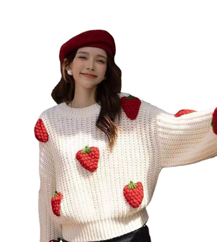 Loose Strawberry Crochet Knit Sweater