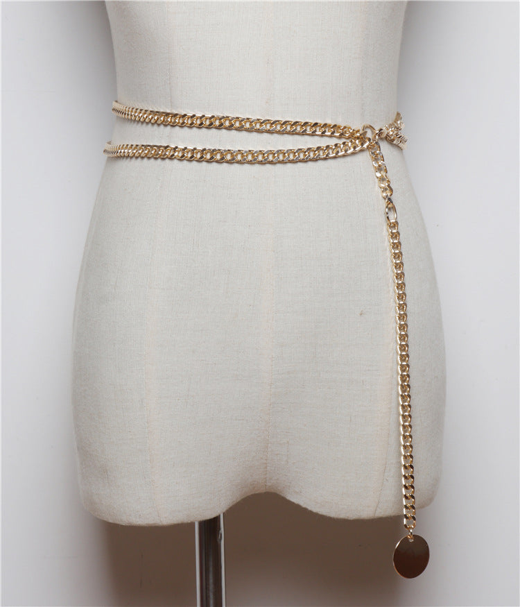 Women's Dress with Thin Belt & Chain Detail