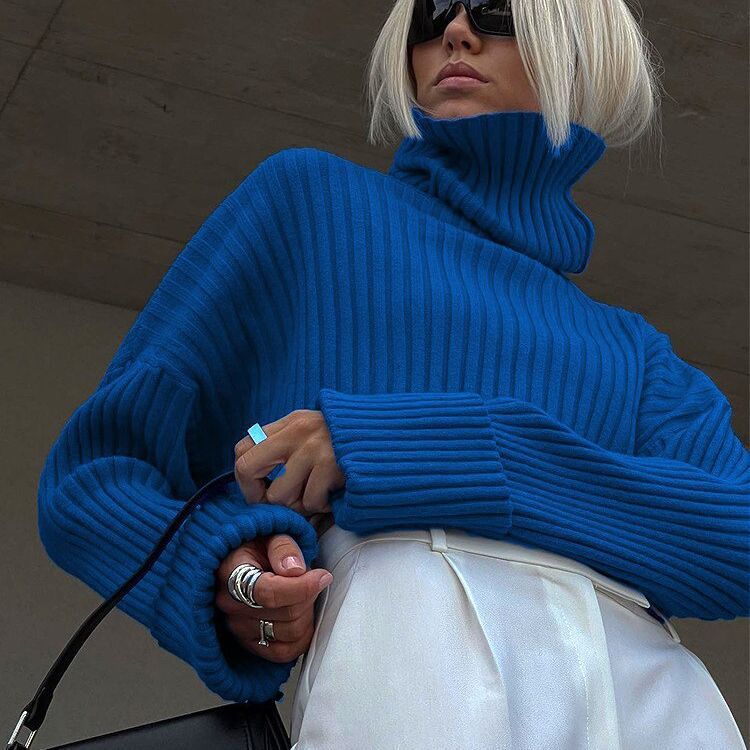 Striped Short Turtleneck Sweater