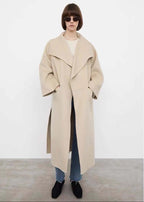 Lapel Coat Double-sided Wool Cashmere Side Split Long Coat For Women