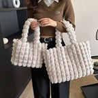 Women's Winter Plaid Plush Tote – High-Capacity Handbag