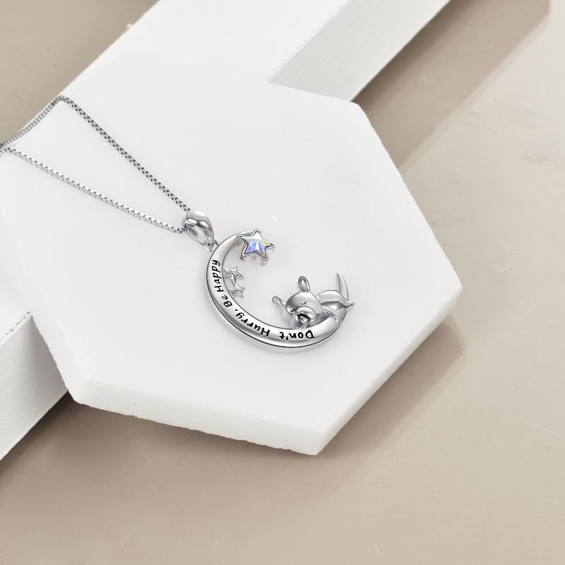 Sterling Silver Bulldog Moon Pendant Necklace