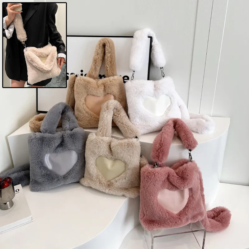 Women's Fluffy Plush Shoulder Tote – Autumn/Winter Handbag